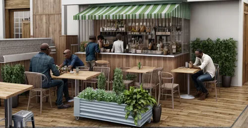 beer tables,beer garden,street cafe,outdoor dining,drinking establishment,the coffee shop,restaurants,3d rendering,bistro,fruit stands,a restaurant,public space,rosa cantina,establishing a business,co