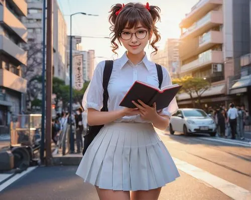 schoolgirl,girl studying,school skirt,harajuku,librarian,anime japanese clothing,azusa nakano k-on,mikuru asahina,japanese idol,anime girl,japanese kawaii,reading glasses,miku maekawa,scholar,academic,japanese woman,student,bookworm,holding ipad,school uniform,Conceptual Art,Graffiti Art,Graffiti Art 02