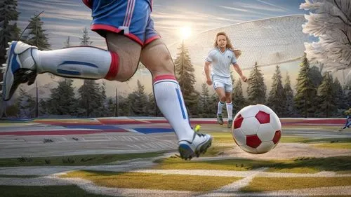 lo angle shot  of  footballer about to striking soccer ball,  in park
,this is an image of two people playing soccer,soccer player,footbag,futbol,soccer,damallsvenskan,soccer field,Common,Common,Comme