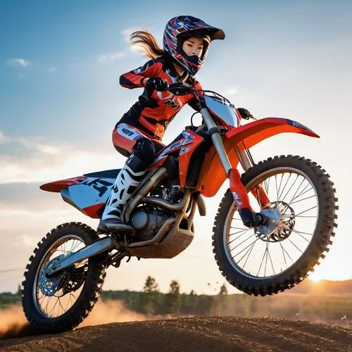 flying anime character,japanese style,girl,motocross,a girl is on a dirt bike on a dirt trail,dungey,motocross riding,ktm,supermini,motocross,tixier,Photography,General,Realistic