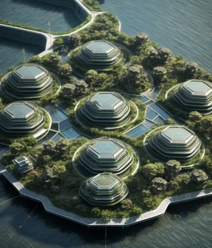 artificial island,artificial islands,floating islands,solar cell base,islet,mushroom island,aquaculture,futuristic architecture,floating island,uninhabited island,very large floating structure,eco hot