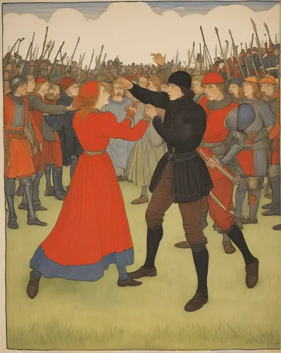 Devise a passionate argument between the Capulet and Montague families, escalating to a heated brawl.,stage combat,épée,sword fighting,dispute,skirmish,assault,battle,historical battle,combat,the war,