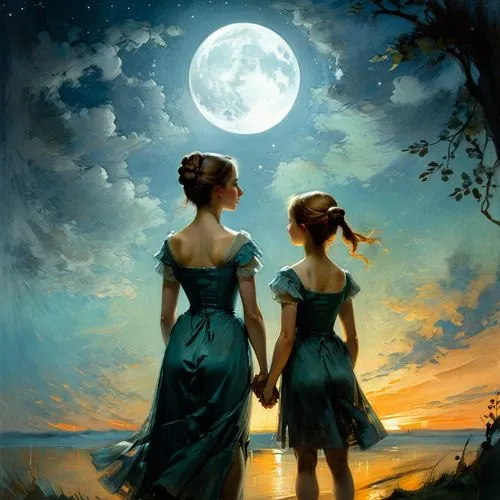 moon and star,moonlit night,the moon and the stars,rhinemaidens,moonbeams,moonlighters,Conceptual Art,Fantasy,Fantasy 17