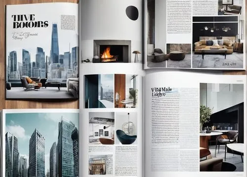 Modern architectural magazine, coffee table book, thick paper, matte finish, minimalist cover design, bold font titles, interior design inspirations, luxurious living rooms, Scandinavian furniture sty