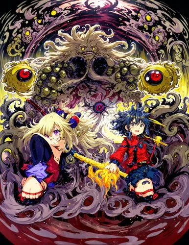 anime girl and boy with their arms outstretched sitting on the ground,tsukihime,jigoku,halloween banner,ikkoku,dragon slayers,minato,Anime,Anime,Traditional