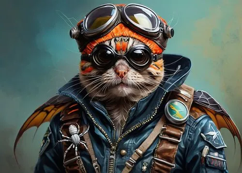 cat sparrow,fighter pilot,glider pilot,aviator,helicopter pilot,pilot,cat warrior,cat-ketch,flight engineer,steampunk,whiskered,cartoon cat,cat vector,tomcat,anthropomorphized animals,tabby cat,veterinarian,cat image,cat portrait,vintage cat,Illustration,Paper based,Paper Based 04