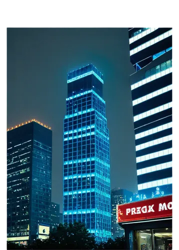 Cityscape, skyscraper, night scene, neon lights, bustling streets, blurred car headlights, misty atmosphere, towering buildings, reflective glass windows, intricate architectural details, cinematic co