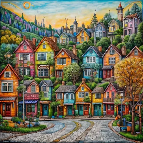aurora village,colorful city,row houses,escher village,houses clipart,wooden houses,mountain village,hanging houses,townhouses,houses,row of houses,blocks of houses,cottages,alpine village,bergen,half-timbered houses,knight village,home landscape,medieval town,north american fraternity and sorority housing