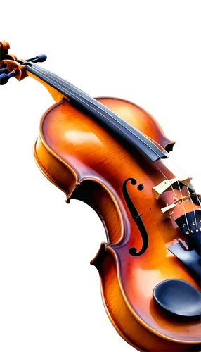 Violin, wooden brown body, strings attached, tuning pegs, F-holes, chin rest, shoulder rest, bow held in right hand, fingers pressing strings, elegant curves, shiny surface, soft focus, warm lighting,