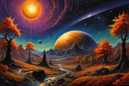 fantasy landscape,alien planet,fantasy picture,futuristic landscape,lunar landscape,alien world,Illustration,Realistic Fantasy,Realistic Fantasy 32