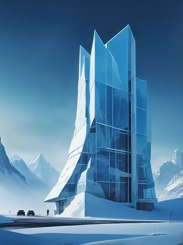 ice castle,futuristic architecture,futuristic landscape,sky space concept,iceburg,futuristic art museum,cube background,ice planet,snowhotel,jotunheim,arcology,arctic,ice wall,cubic house,glass building,snow house,cyberport,lexcorp,unbuilt,tunheim,Conceptual Art,Sci-Fi,Sci-Fi 23