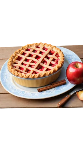 Golden apple pie, lattice crust, juicy red apples, cinnamon scent, steam rising, warm lighting, 3/4 composition, shallow depth of field, soft focus, delicious texture, sweet aroma, porcelain plate, ru