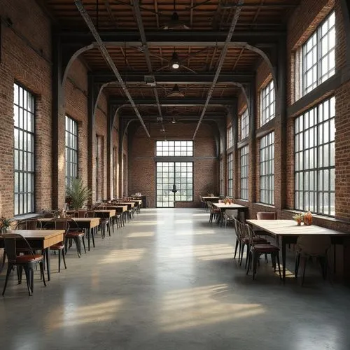 Rustic industrial setting, exposed brick walls, metallic accents, weathered wood textures, durable concrete floors, reinforced steel beams, high-strength glass windows, water-resistant membranes, corr