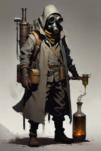  Game character design, full body,brewmaster,poisoner,apothecary,toxicologist,beekeeper's smoker,barranger,chernogorneft,alchemist,chernovol,vodnik,winemaker,beekeeping smoker,sandeman,erlenmeyer,boil