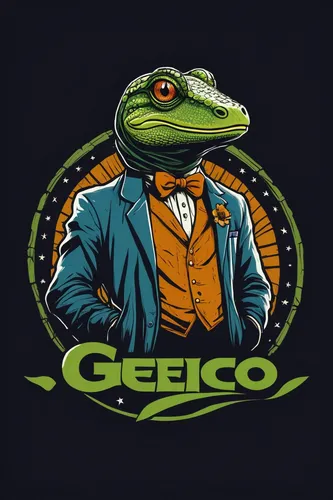 Create a retro-inspired Geico logo for a vintage clothing brand.,gecko,wonder gecko,aligator,georg,gator,geologist,ceo,geek pride day,croc,code geek,green frog,house gecko,gocciole,fake gator,seroco,g