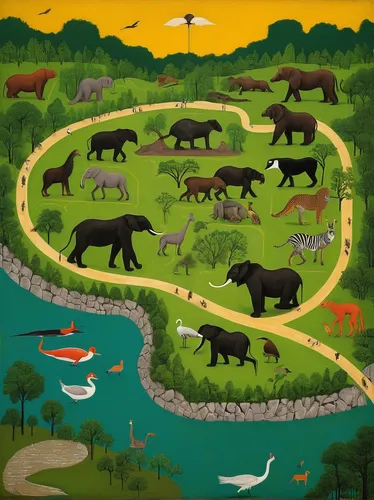 Produce an informative Memphis Zoo map for wildlife enthusiasts.,animal migration,round animals,wild animals crossing,forest animals,animals hunting,animal zoo,elephants and mammoths,animal world,elep