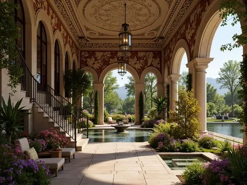 rosecliff,broadmoor,water palace,villa balbianello,palace garden,walkway,dorne,persian architecture,pergola,sursock,philbrook,cochere,gardens,patio,villa d'este,alcazar of seville,chhatris,orangerie,courtyard,breezeway