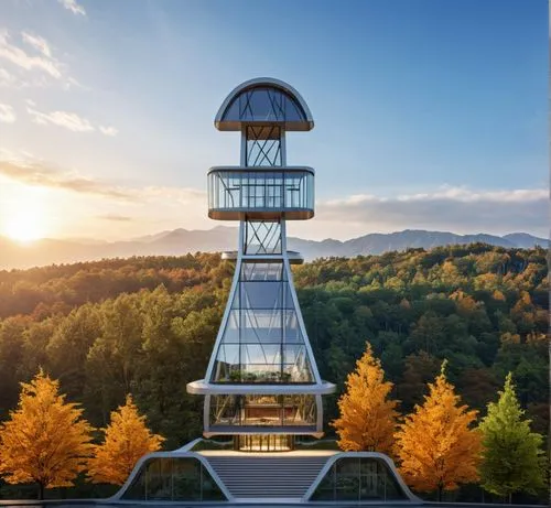 the modern structure has been built on top of the mountains,fire tower,observation tower,lookout tower,electric lighthouse,light house,point lighthouse torch,Photography,General,Realistic