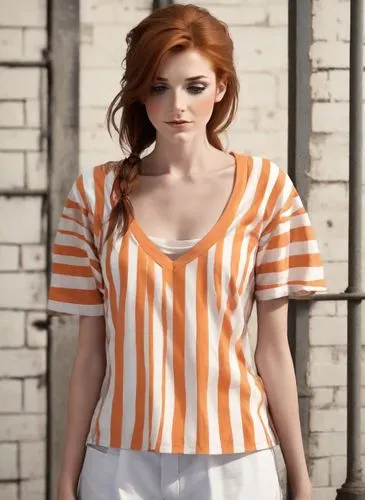 horizontal stripes,cotton top,clary,orange,in a shirt,stripes,redhead doll,murcott orange,striped background,pin stripe,striped,girl in t-shirt,redheaded,stripe,ginger rodgers,polo shirt,orange cream,bright orange,orange half,retro girl,Photography,Natural