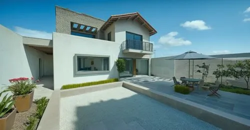 In a cozy, rustic-looking garden, a group of multi-layered animals gather around a large concrete structure with angular angular blocks. The building features intricate brickwork and intricate designs