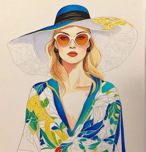 Эскиз кутюрье, трэнд 2024. Лето. Пляжная мода,fashion illustration,sun hat,fashion vector,ordinary sun hat,high sun hat,mock sun hat,yellow sun hat,panama hat,watercolor women accessory,fashion sketch