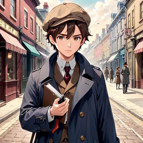 sherlock holmes,holmes,detective,sherlock,detective conan,violet evergarden,french digital background,hamelin,main character,overcoat,robert harbeck,game illustration,anime japanese clothing,euphonium,cg artwork,stylish boy,rowan,victor,background images,watchmaker,Anime,Anime,Traditional