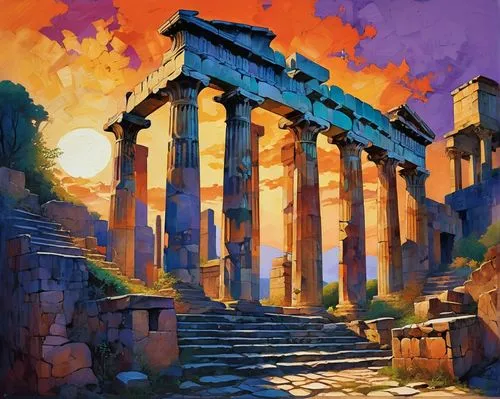 pompeii,artena,artemis temple,greek temple,panagora,pompeya,ancient city,acropolis,delos,capitolium,ancient rome,ephesus,metapontum,the ancient world,apolloni,pompeian,delphi,ancient,neotraditional,corinth,Conceptual Art,Oil color,Oil Color 25