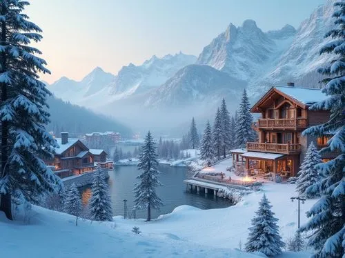 winter landscape,snowy landscape,house in mountains,winter village,snow landscape,winter house,christmas landscape,alpine village,house in the mountains,winter background,mountain huts,mountain hut,the cabin in the mountains,ski resort,snow scene,mountain settlement,snow house,mountain village,snowy mountains,christmas snowy background,Photography,General,Realistic