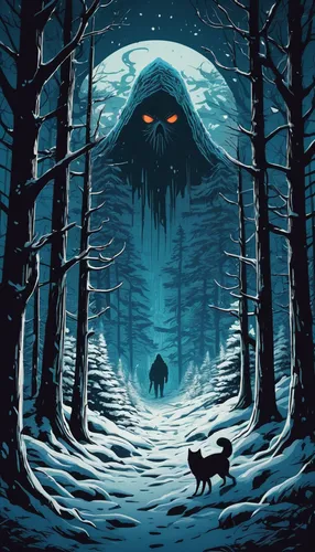 krampus,haunted forest,halloween poster,halloween illustration,wolfman,werewolves,black shepherd,the wolf pit,witch's house,sci fiction illustration,game illustration,howling wolf,grimm reaper,the woods,werewolf,dog illustration,halloween wallpaper,halloween background,posavac hound,laika,Illustration,Realistic Fantasy,Realistic Fantasy 36