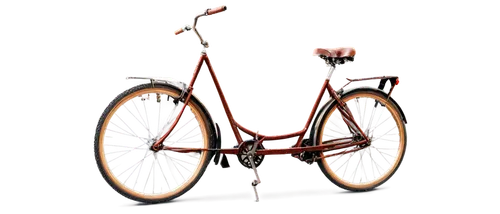 Vintage bicycle, morning sunlight, rusty chain, worn-out seat, old-fashioned bell, metal frame, skinny tires, single-speed gear, parked on pavement, slight angle view, shallow depth of field, warm col