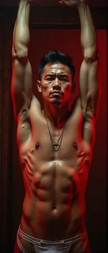 man wearing underwear holding a light above his head,gachi,pec,sityodtong,bulmahn,physiques,bufferin,Illustration,Realistic Fantasy,Realistic Fantasy 31