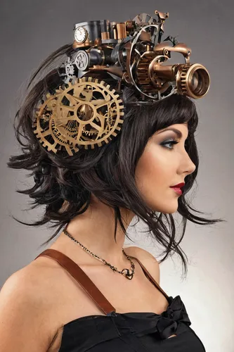 steampunk gears,steampunk,headpiece,artificial hair integrations,bicycle helmet,head ornament,hairdressing,clockmaker,orrery,head woman,wearables,motorcycle helmet,head plate,headdress,headgear,clockwork,circuitry,climbing helmet,biomechanical,streampunk,Conceptual Art,Fantasy,Fantasy 25