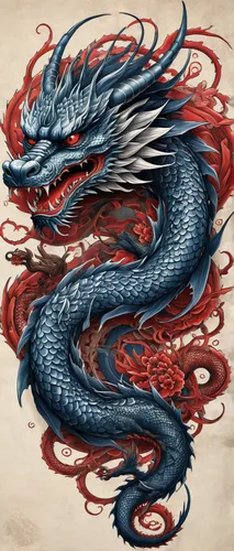 japanese dragon tattoo drawing, in the style of matthias jung, kerem beyit, uhd image, authentic depictions, artgerm, navy and crimson, history painting --ar 63:128 --stylize 750 --v 6,chinese dragon,