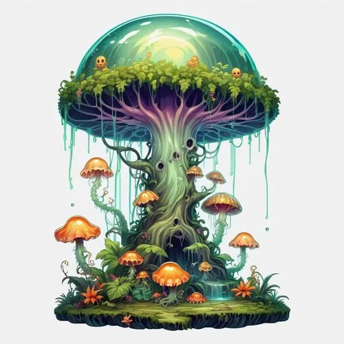 mushroom landscape,tree mushroom,mushroom island,forest mushroom,mushroom type,mushroom,Illustration,Abstract Fantasy,Abstract Fantasy 11