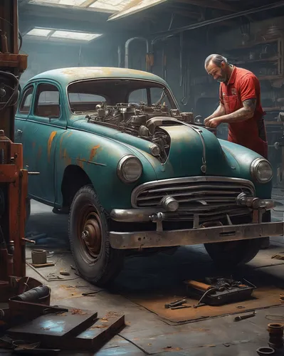 automobile repair shop,mechanic,auto repair,auto repair shop,car mechanic,car repair,auto mechanic,volvo amazon,hudson hornet,buick y-job,aronde,brakes maintenance,changing the oil,car-parts,ford mainline,automotive care,borgward,repairs,borgward hansa,packard station sedan,Illustration,Realistic Fantasy,Realistic Fantasy 28