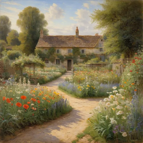 cottage garden,country cottage,english garden,home landscape,summer cottage,towards the garden,the garden,farm landscape,flower meadow,girl in the garden,summer border,gardens,in the garden,kitchen garden,wildflower meadow,vegetables landscape,flower garden,meadow in pastel,cottage,meadow landscape,Art,Classical Oil Painting,Classical Oil Painting 13