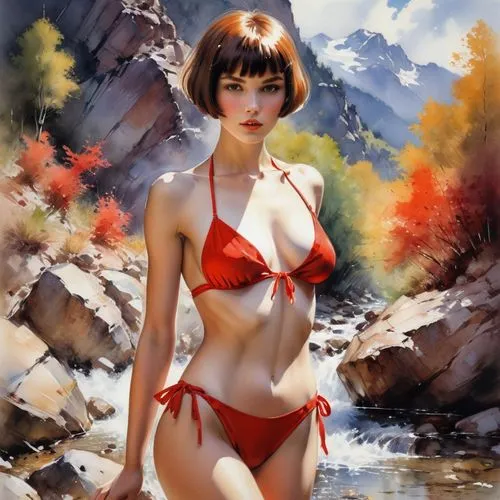 momiji,hoshihananomia,girl on the river,world digital painting,fantasy art,thermal spring,tiber riven,landscape red,japanese woman,watercolor pin up,japanese art,red summer,vampirella,oriental girl,asuka langley soryu,overpainting,photo painting,autumn background,mcginnis,autumn scenery,Conceptual Art,Oil color,Oil Color 03