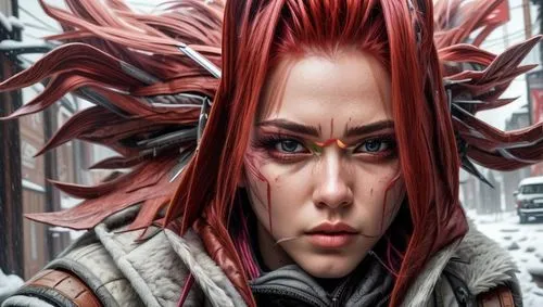 darth talon,female warrior,gara,red-haired,neottia nidus-avis,cyborg,mohawk,shepard,queen cage,echidna,medusa,fractalius,red skin,mara,samara,hair coloring,red chief,anime 3d,kos,warrior woman