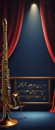 Music note-inspired, song lyric design, ornate typography, golden accents, flowing script, microphone stand, stage spotlight, concert hall, dark blue curtains, luxurious red carpet, dramatic shadows, 