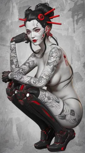 tattoo girl,geisha girl,viveros,tattooist,geisha,demoness