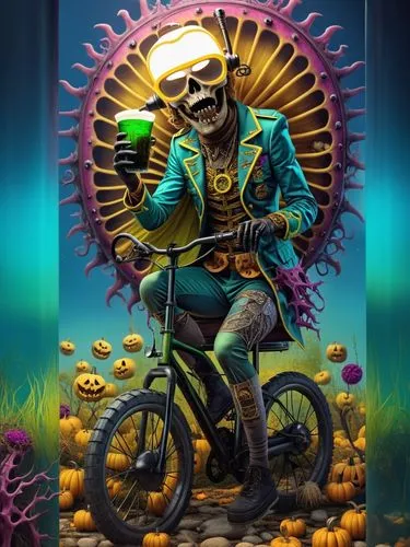 hallowen submarino,a skeleton dressed in clothing and holding a coffee,day of the dead frame,day of the dead skeleton,dia de los muertos,el dia de los muertos,muertos,skull racing,Photography,General,