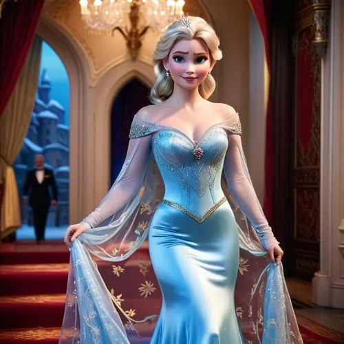 Walt Disney Pictures

Frozen ( Kinofilm CGI serie )

Königin Elsa ( Frozen )

Sie geht elegant die treppenstufen zum Königlichem Ballsaal hinunter
Das Kleid ist an ein paar stellen transparent,elsa,ba