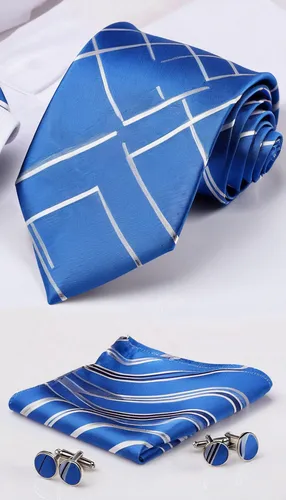 Hot Blue Striped Tie Handkerchief Cufflinks Set (450250178602),collection of ties,silk tie,ties,tie,cute tie,necktie,sailor's knot,gift ribbons,handkerchief,academic dress,cloth clip,traditional bow,c