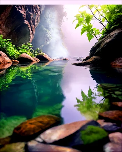 onsen,mountain spring,nature background,water scape,waterscape,hotspring,shaoming,underwater oasis,mountain stream,nectan,hotsprings,green waterfall,underwater landscape,green water,water spring,clear stream,river landscape,colorful water,flowing water,streams,Conceptual Art,Sci-Fi,Sci-Fi 05