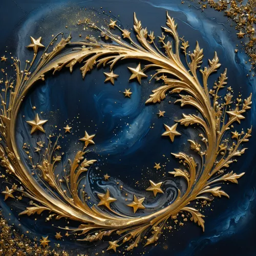 golden wreath,apophysis,motifs of blue stars,dark blue and gold,gold foil art,laurel wreath,gold leaf,gold foil tree of life,gold foil mermaid,gold paint stroke,planisphere,constellation swan,abstract gold embossed,circular ornament,circular star shield,golden crown,gold foil wreath,fractal art,constellation pyxis,time spiral,Photography,General,Fantasy