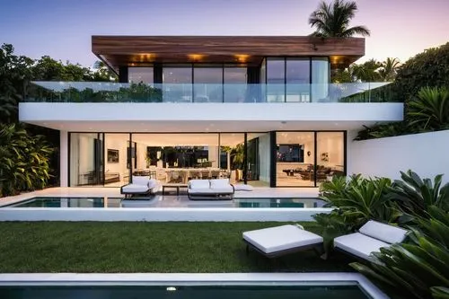 Modern domo architecture, luxury villa, Miami Beach, Florida, 420 Lincoln Rd, 33139, sleek lines, curves, white exterior walls, large windows, sliding glass doors, open floor plan, high ceilings, wood