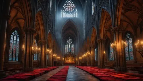 nidaros cathedral,haunted cathedral,hall of the fallen,cathedral,ulm minster,gothic church,transept,aisle,sanctuary,nave,duomo,koln,presbytery,ecclesiatical,the cathedral,cologne cathedral,liturgy,markale,main organ,empty interior,Illustration,Realistic Fantasy,Realistic Fantasy 26