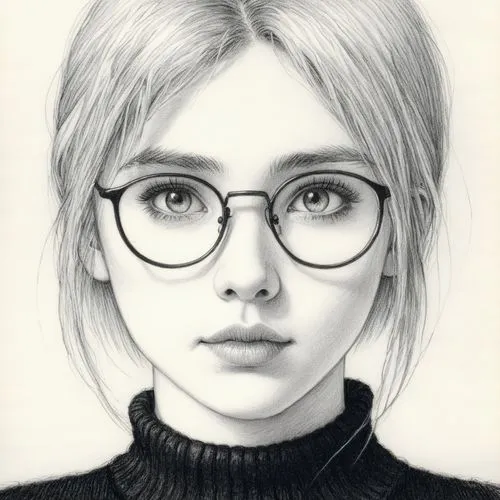 女生，黑白，素描，黑色毛衣
,the pencil drawing of a woman wearing glasses,girl portrait,girl drawing,olsen,timoshenko,portrait of a girl,nabiullina,Illustration,Black and White,Black and White 13