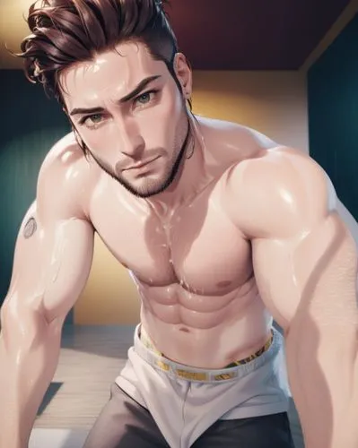 dreadlock,shirtless,SEBASTIÁN RULLI,sweaty, 2d look,an art work of a man that is in a hallway,bara,gladio,shadman,baras,pec,ryu,Anime,Anime,General