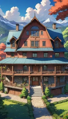 butka,house in the mountains,house in mountains,the cabin in the mountains,ghibli,sylvania,Illustration,Japanese style,Japanese Style 03